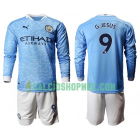 Manchester City Gabriel Jesus 9 Bambino Maglia Prima 2020/2021 Manica Lunga (+ Pantaloncini)